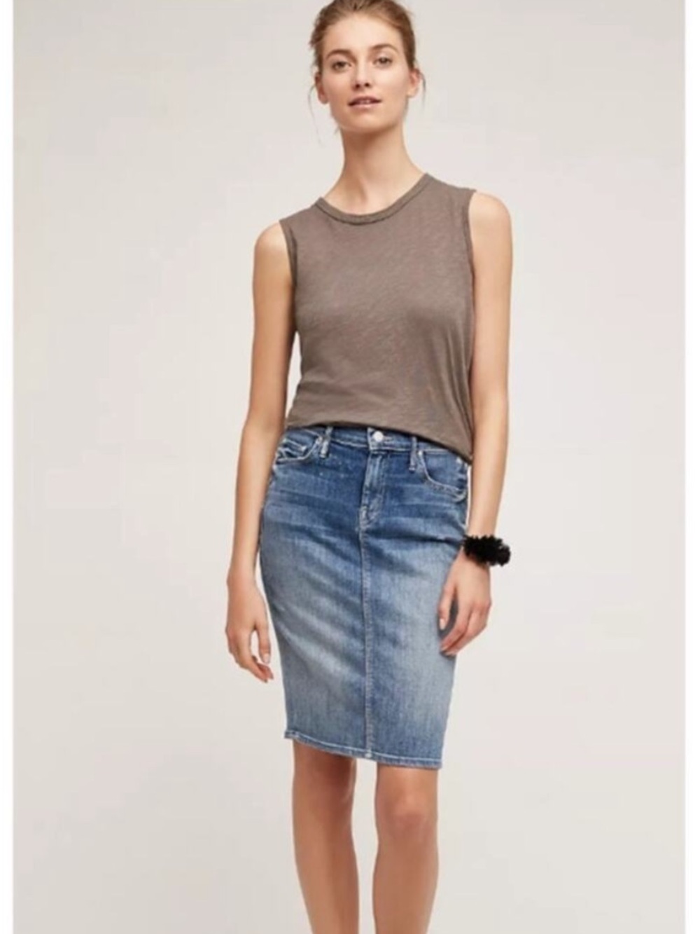 Mother The Peg Slit In Double Time Stretch Denim Skirt 26